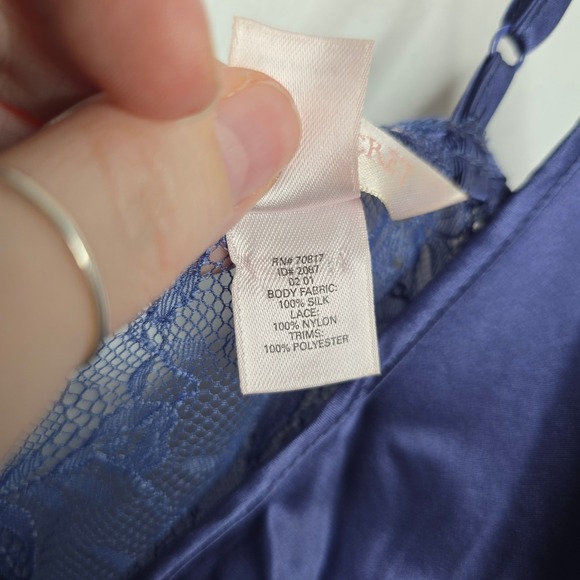 Victorias Secret 100% Silk Satin Lace Camisole Tank Top Navy Blue Size M - Picture 5 of 5